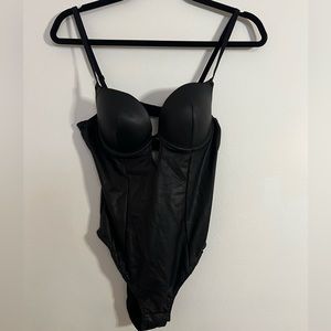 LA SENZA Black Faux Leather Bodysuit